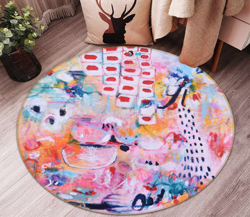 3D Red Painting 1403 Misako Chida Rug Round Non Slip Rug Mat