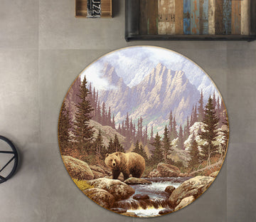 3D Mountain Bear 38064 Animal Round Non Slip Rug Mat