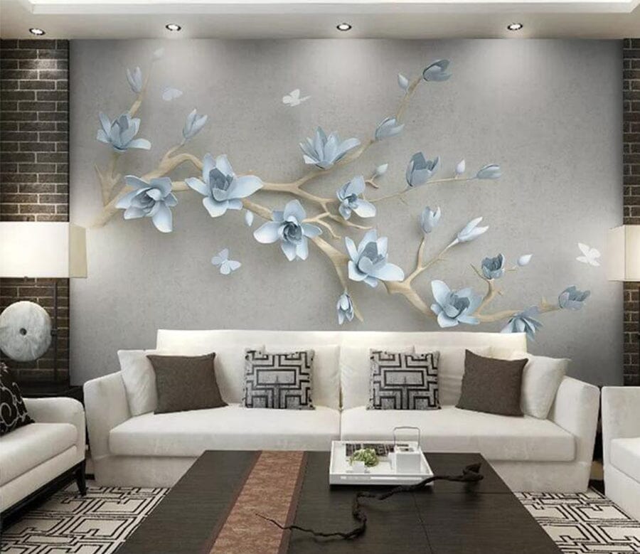 3D Blue Flowers WC203 Wall Murals Wallpaper AJ Wallpaper 2 