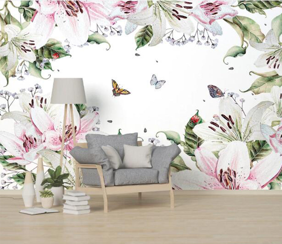 3D Butterfly Lily WC1097 Wall Murals