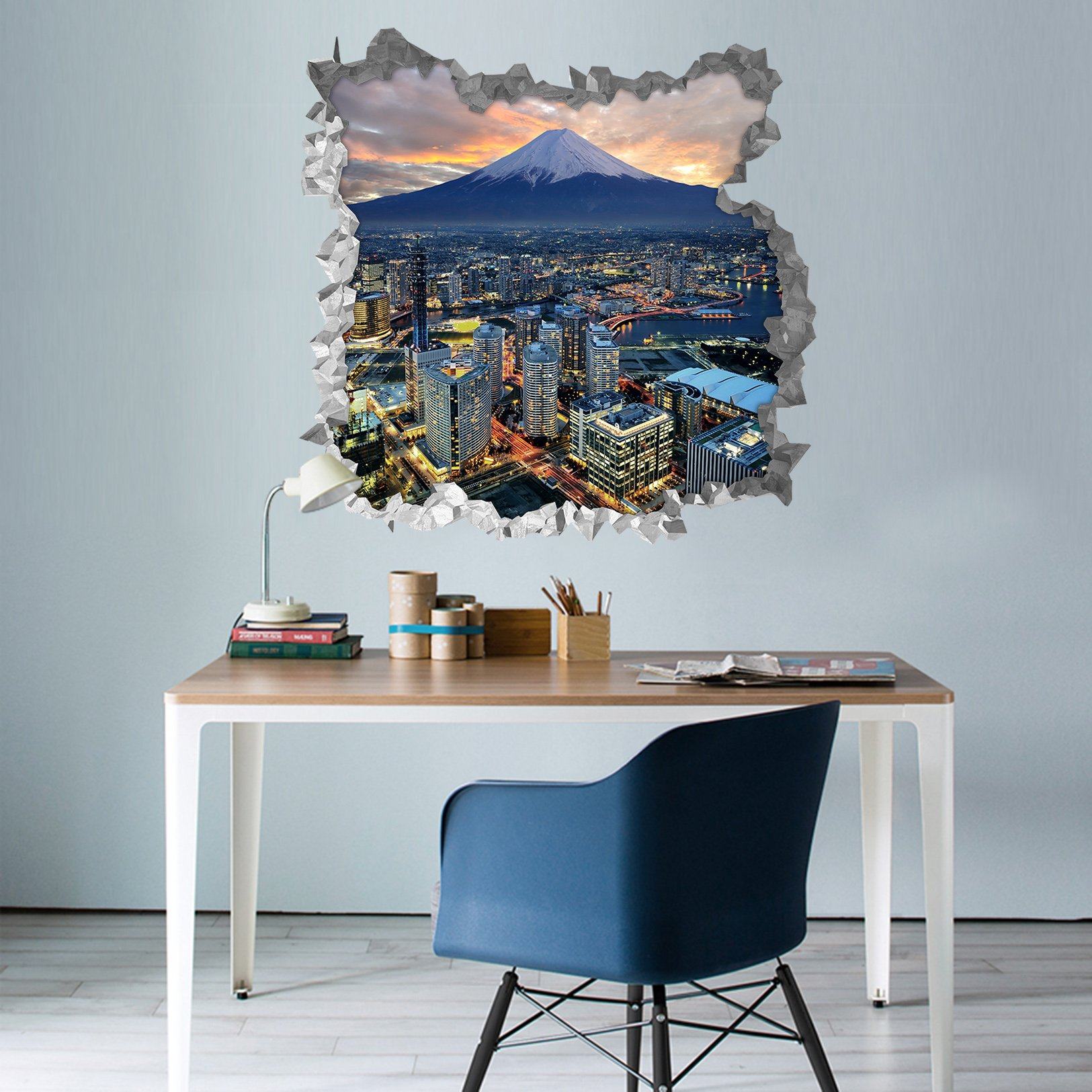 3D Mount Fuji City 219 Broken Wall Murals Wallpaper AJ Wallpaper 