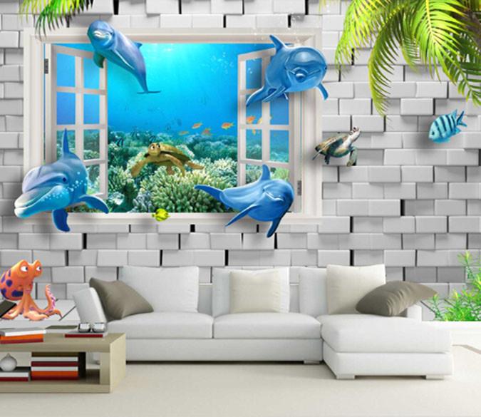 3D Underwater World Dolphin Window Wallpaper AJ Wallpaper 1 