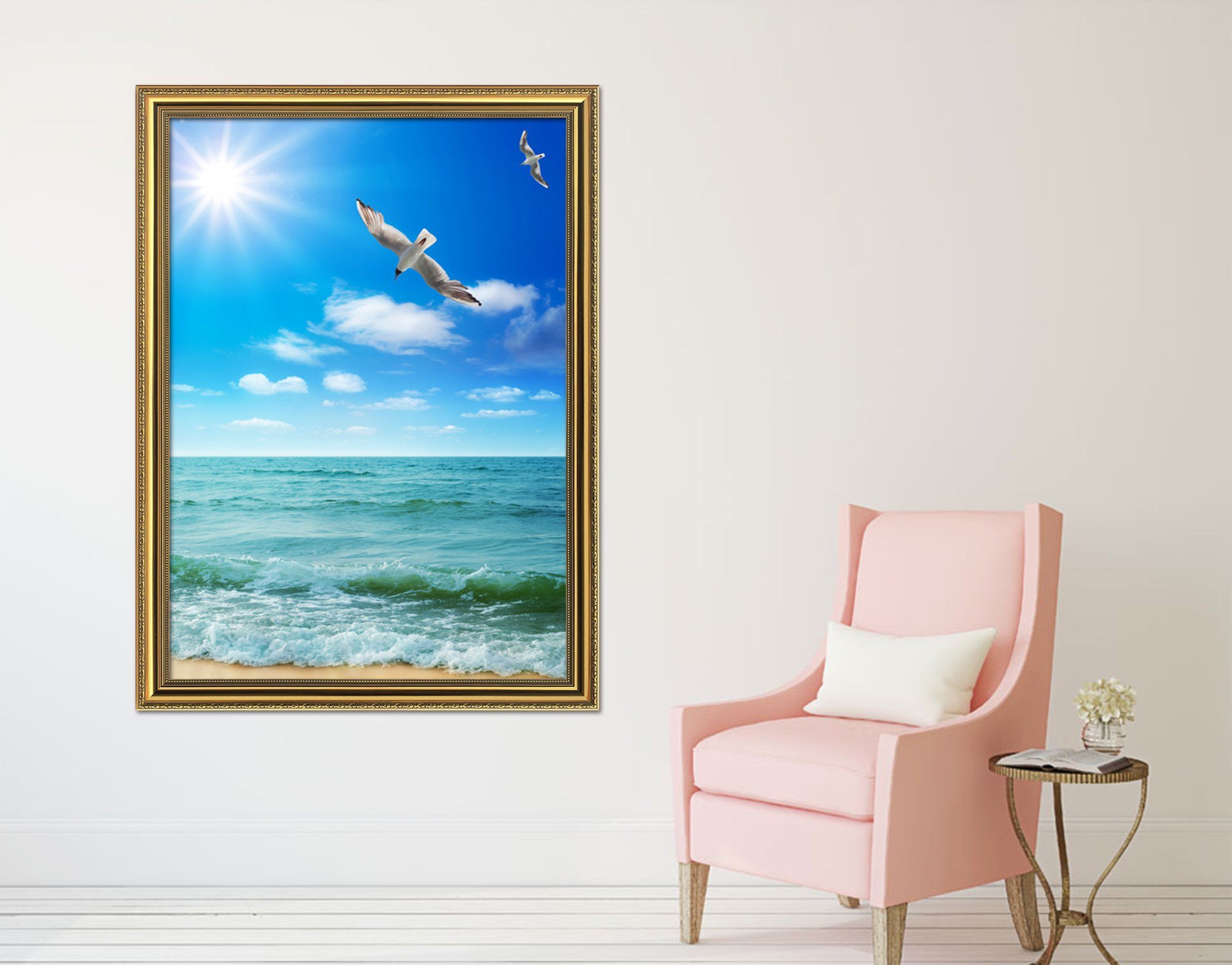 3D Sunshine Seagull 044 Fake Framed Print Painting Wallpaper AJ Creativity Home 