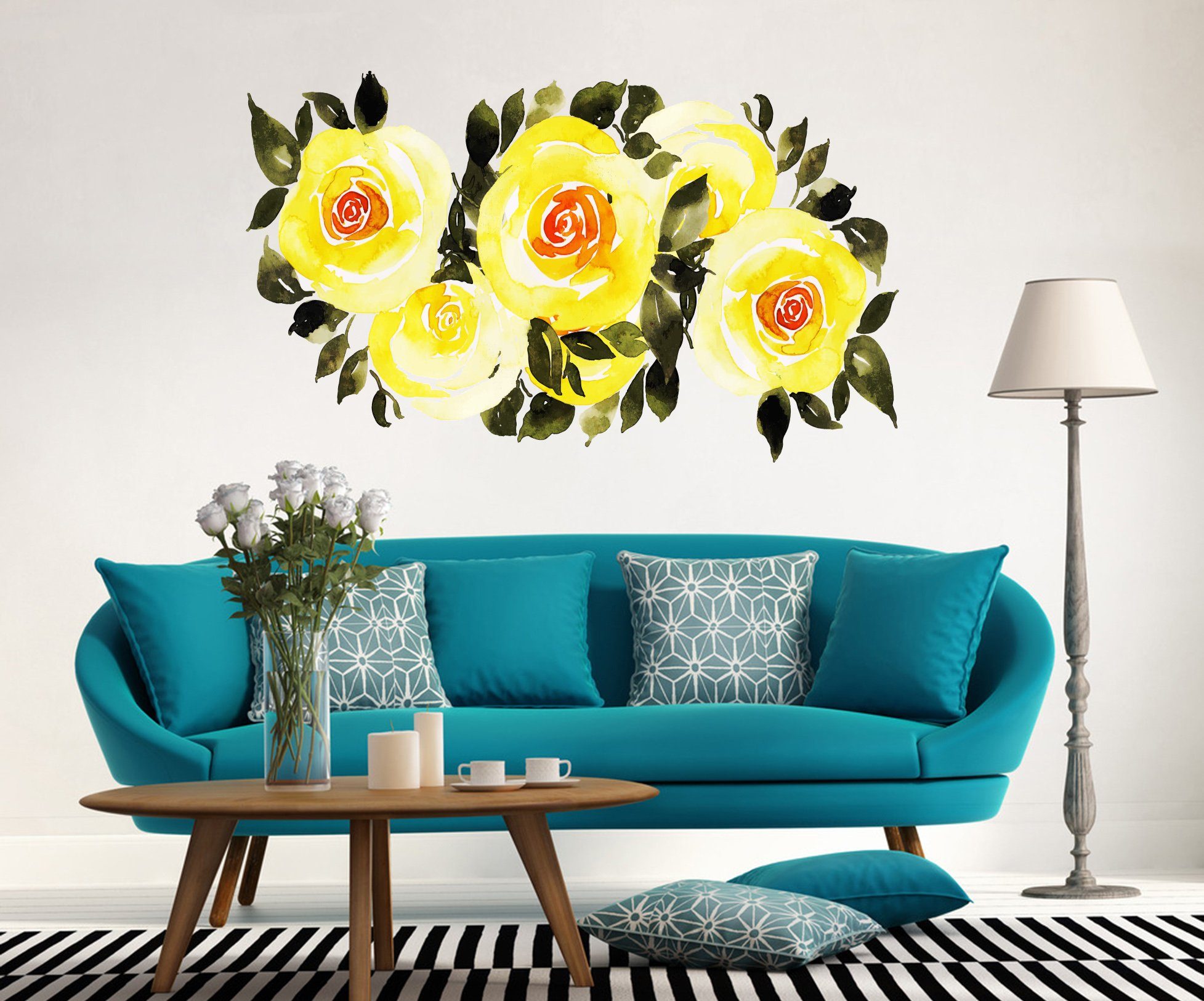 3D Yellow Flower Leaf 205 Wall Stickers Wallpaper AJ Wallpaper 