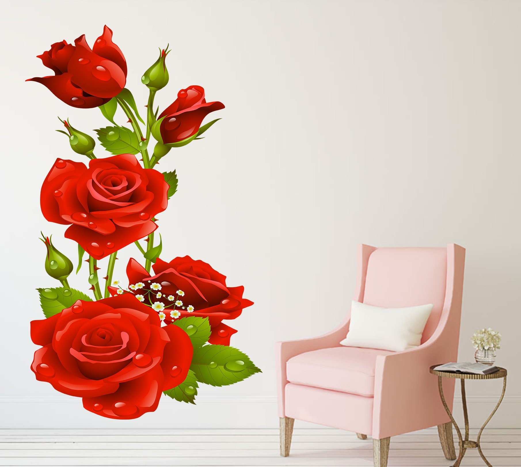 3D Red Rose Dew 031 Wall Stickers Wallpaper AJ Wallpaper 