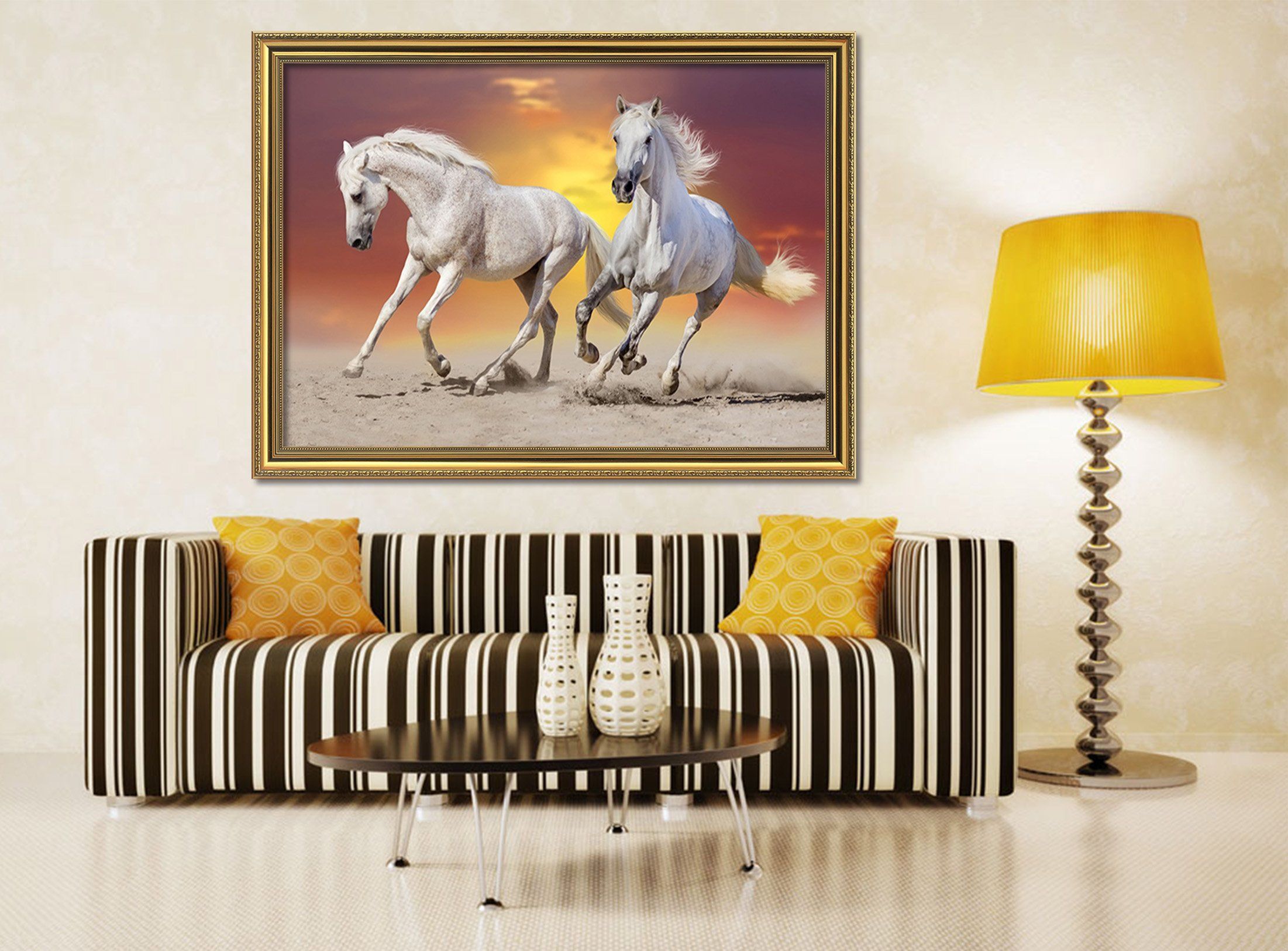 3D Running White Horse 004 Fake Framed Print Painting Wallpaper AJ Creativity Home 