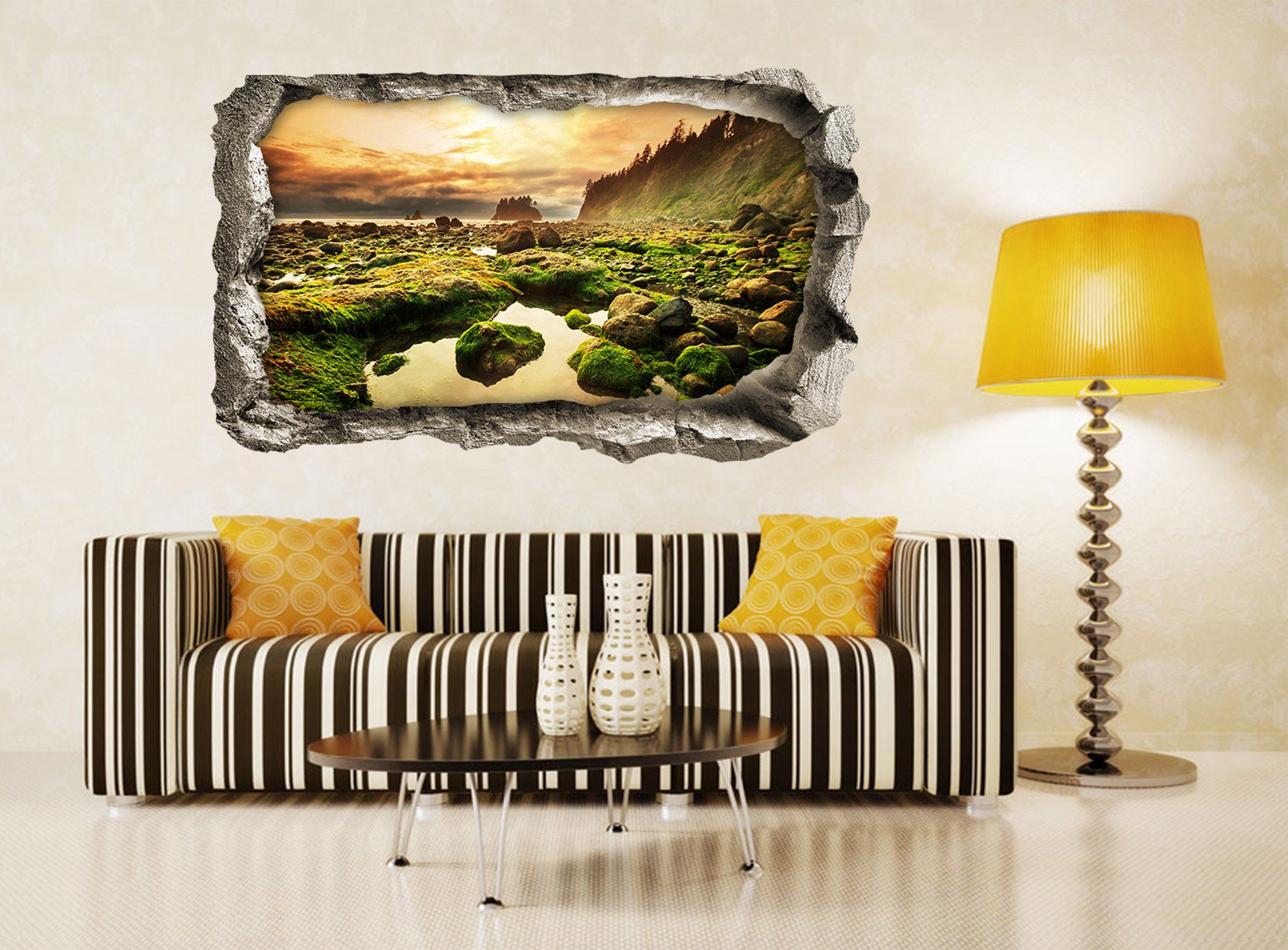 3D Seaside Puddle 049 Broken Wall Murals Wallpaper AJ Wallpaper 