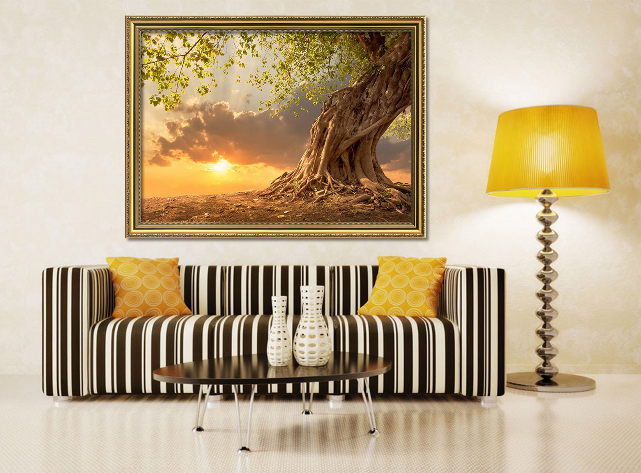 3D Big Tree Sunset 196 Fake Framed Print Painting Wallpaper AJ Creativity Home 