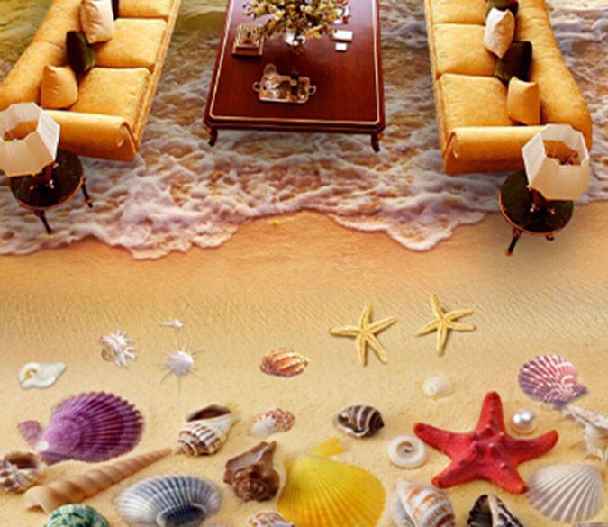 3D Surf Beach Sea Star Floor Mural Wallpaper AJ Wallpapers 