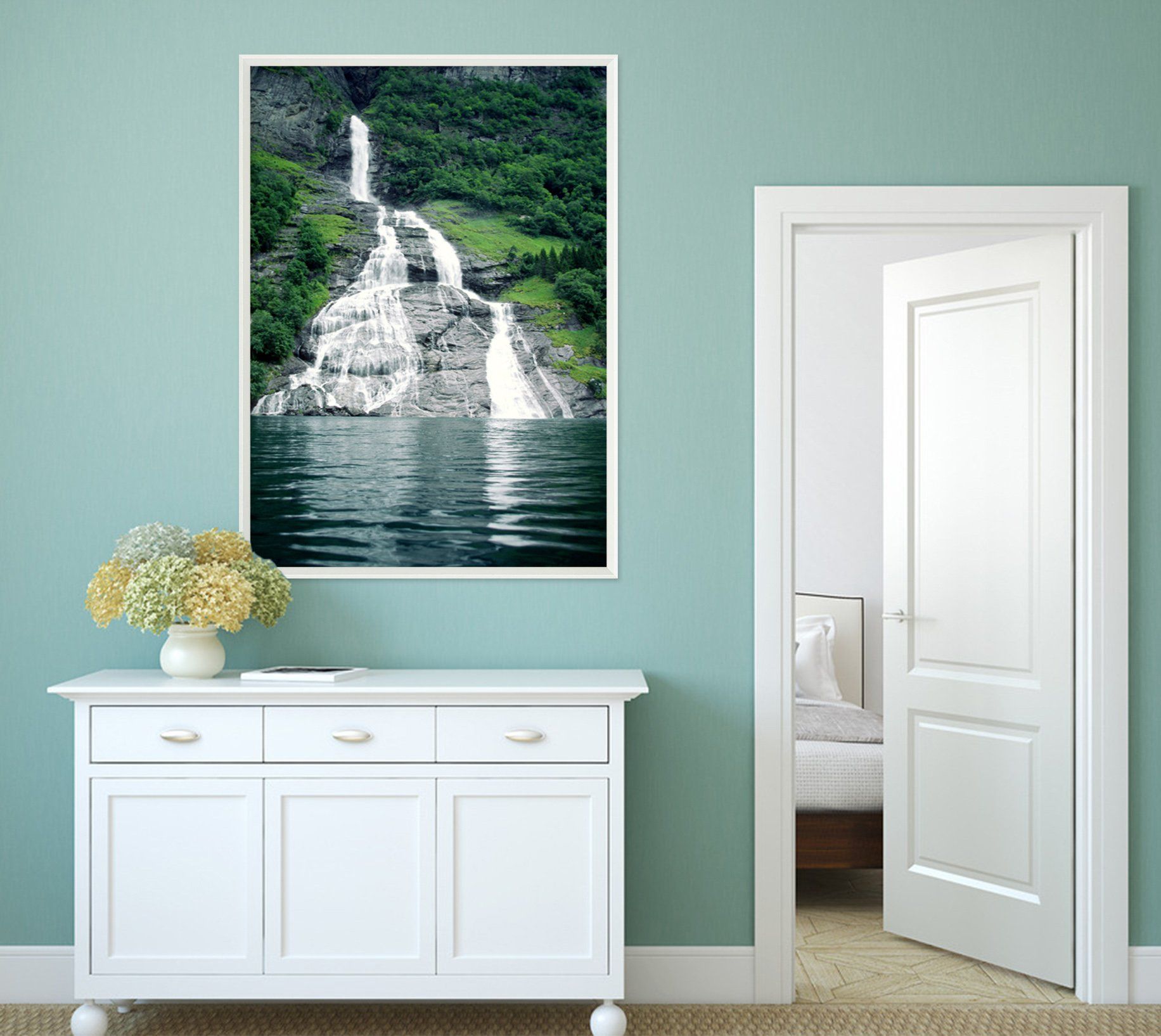 3D Mountain Reflection 061 Fake Framed Print Painting Wallpaper AJ Creativity Home 