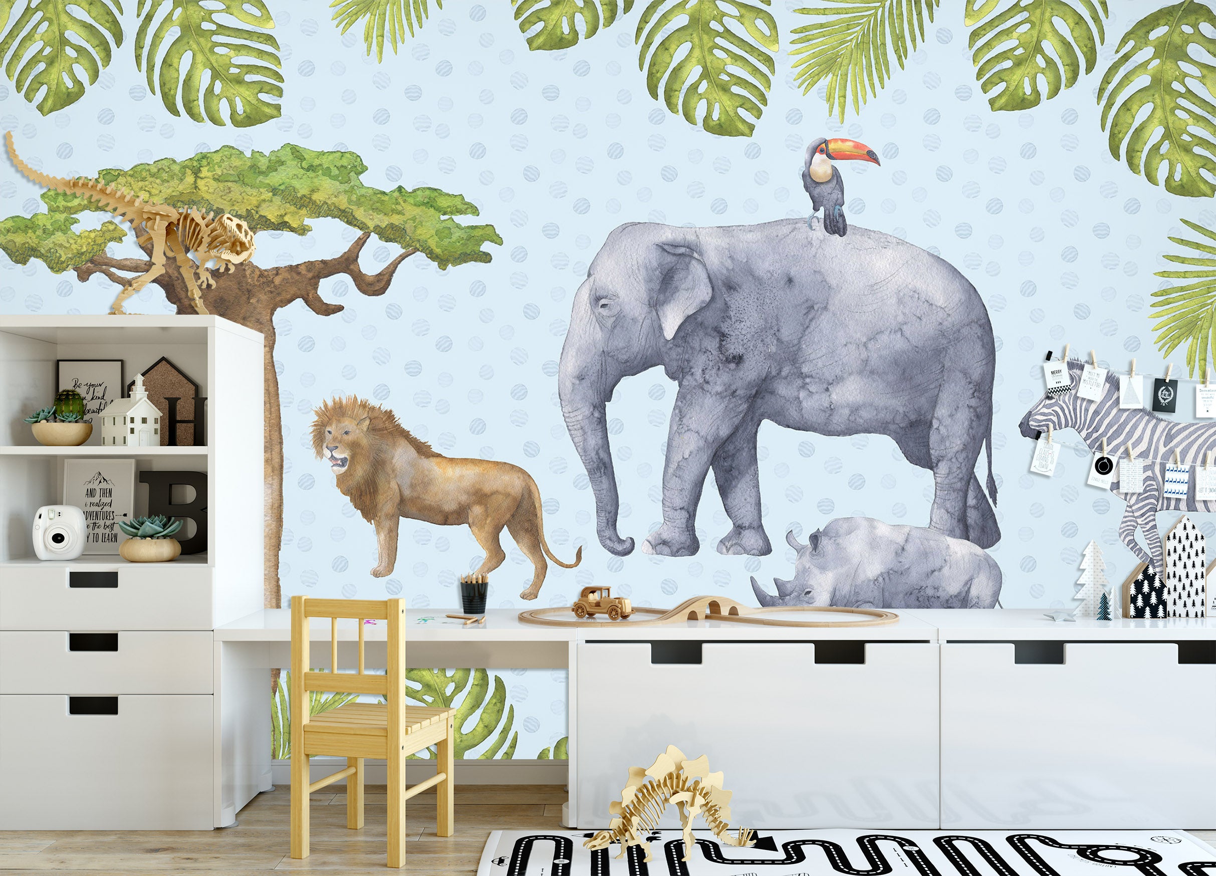 3D Elephant Lion 006 Wall Murals