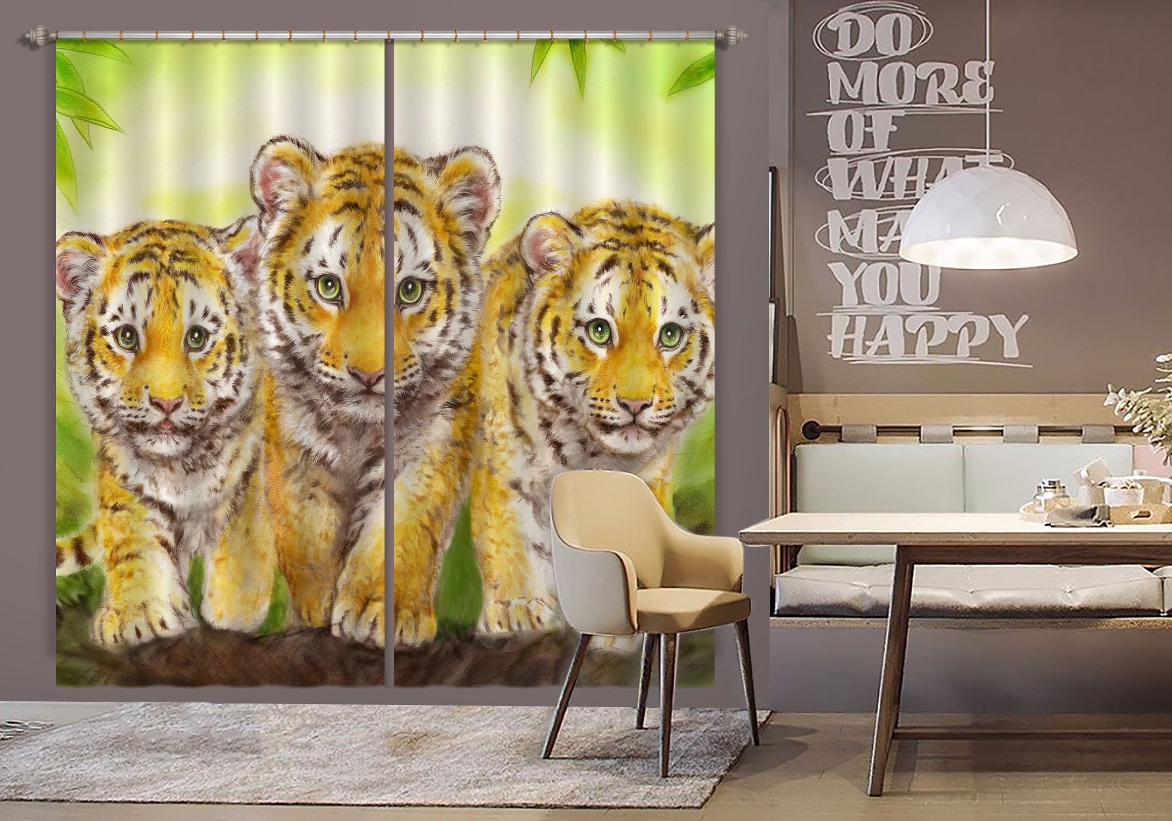 3D Hand Drawn Tiger 9064 Kayomi Harai Curtain Curtains Drapes