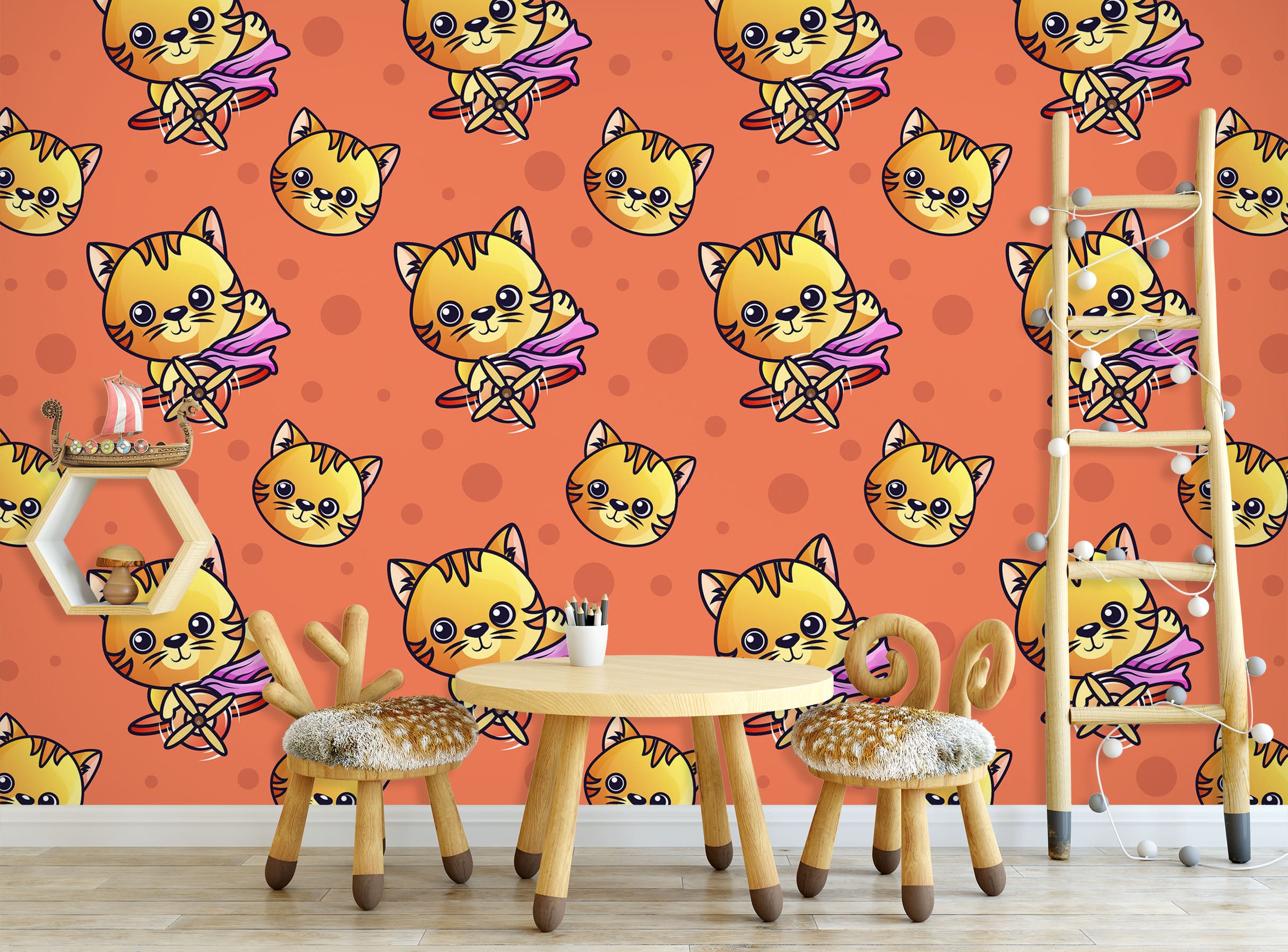 3D Yellow Cat Pattern 58011 Wall Murals