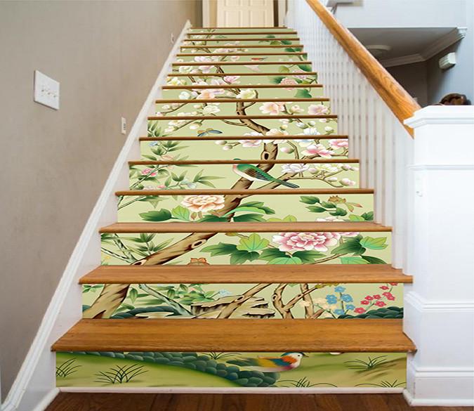 3D Flowers Tree Birds Butterflies 1525 Stair Risers Wallpaper AJ Wallpaper 