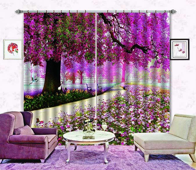 3D Pretty Flowers Tree 457 Beach Curtains Drapes Wallpaper AJ Wallpaper 