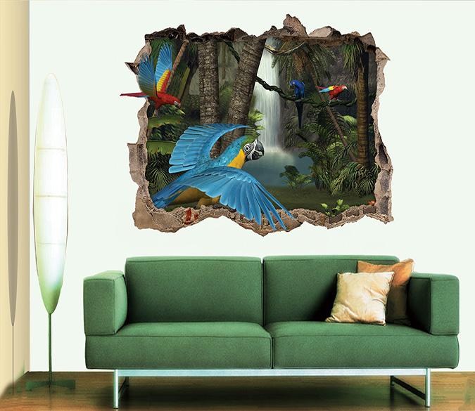 3D Forest Parrots 100 Broken Wall Murals Wallpaper AJ Wallpaper 