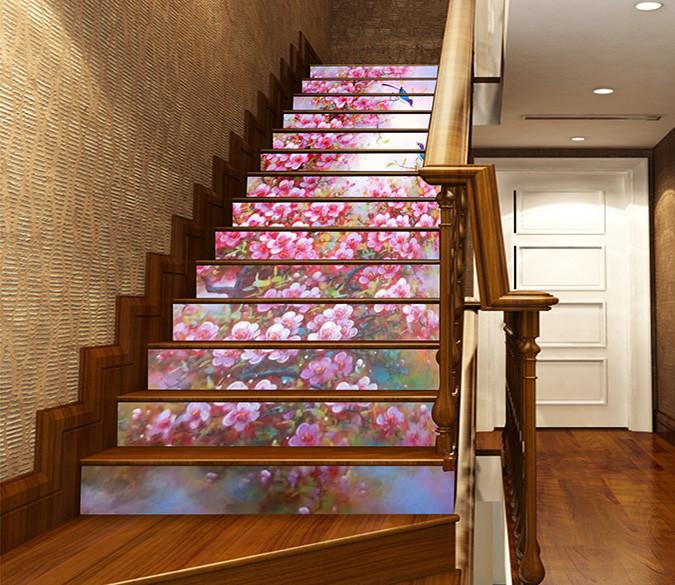 3D Fancy Flowers Birds 1505 Stair Risers Wallpaper AJ Wallpaper 