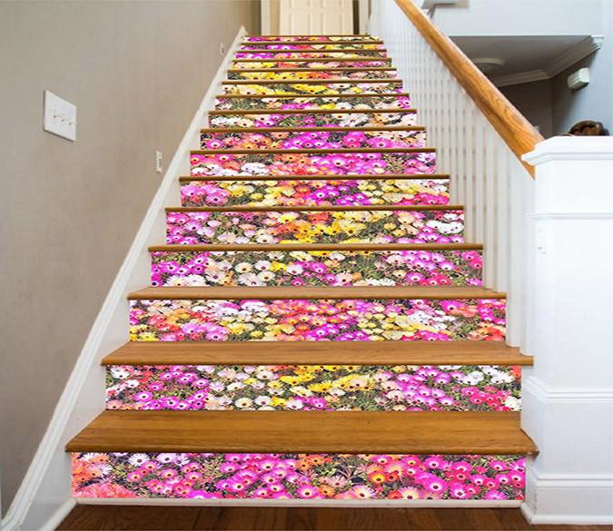 3D Colorful Flowers 1434 Stair Risers Wallpaper AJ Wallpaper 