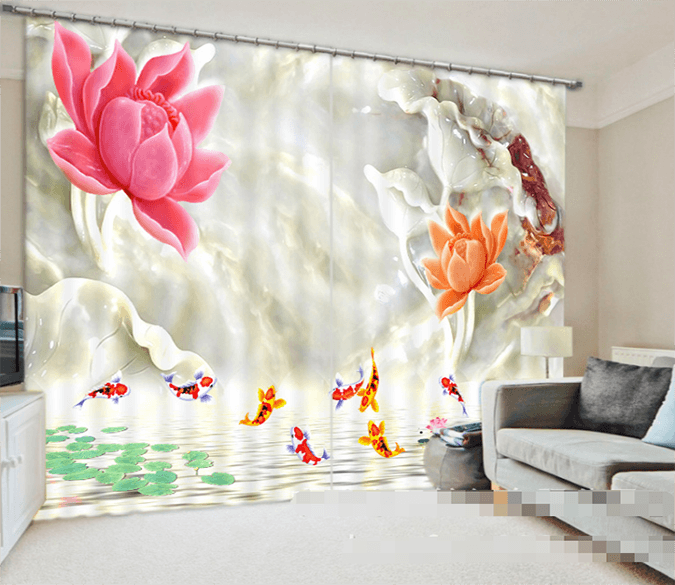 3D Flowers And Fishes 943 Curtains Drapes Wallpaper AJ Wallpaper 