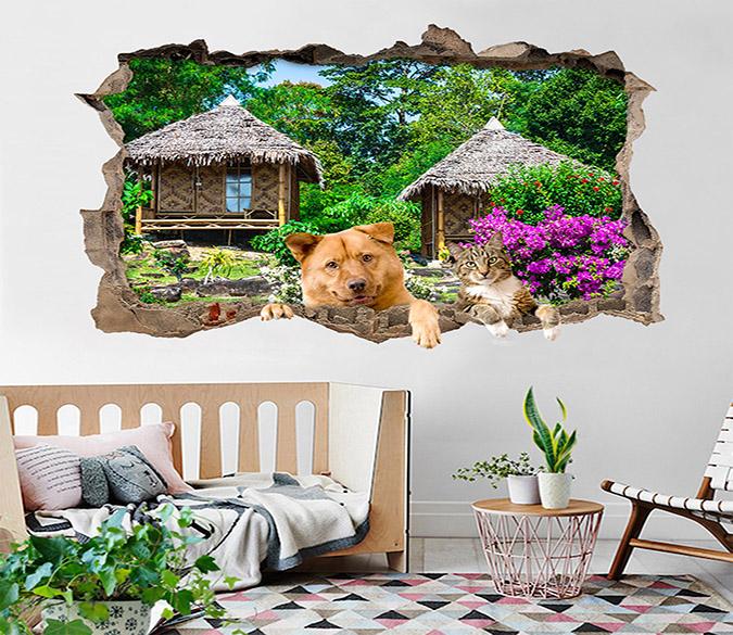 3D Dog And Cat Houses 166 Broken Wall Murals Wallpaper AJ Wallpaper 