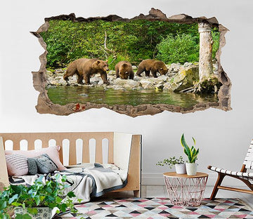 3D Lakeside Bear 032 Broken Wall Murals Wallpaper AJ Wallpaper 