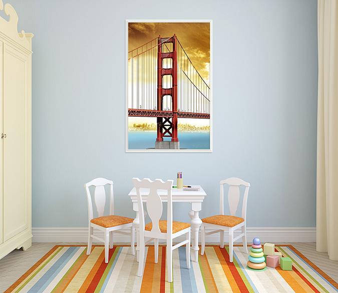 3D Red Bridge 003 Fake Framed Print Painting Wallpaper AJ Creativity Home 