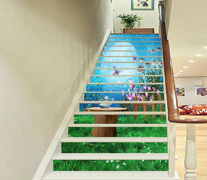 3D Pretty Courtyard Full Moon 1541 Stair Risers Wallpaper AJ Wallpaper 