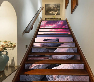 3D Lake Rosy Sky 716 Stair Risers Wallpaper AJ Wallpaper 