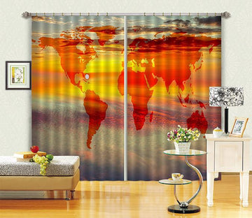 3D Sunset Sky World Map 112 Curtains Drapes Wallpaper AJ Wallpaper 