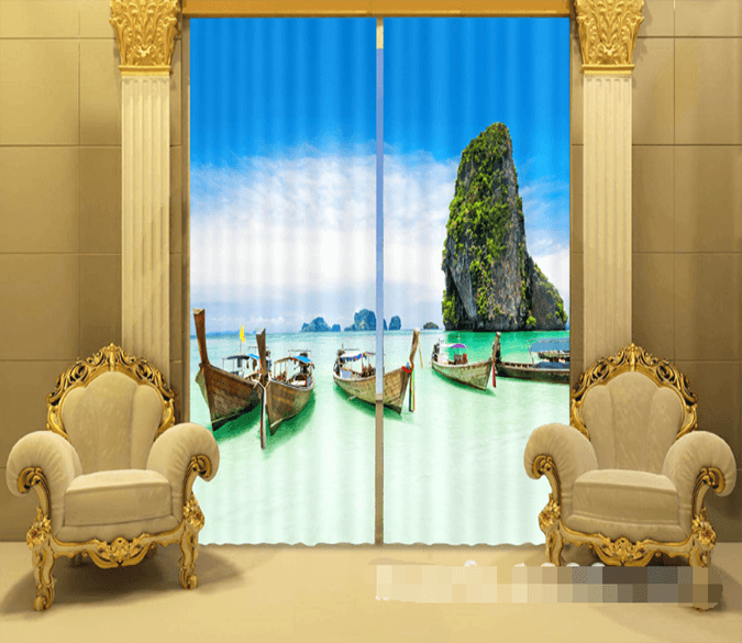 3D Sea Boats 1189 Curtains Drapes Wallpaper AJ Wallpaper 