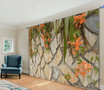 3D Stones Wall Flowers 2168 Curtains Drapes Wallpaper AJ Wallpaper 