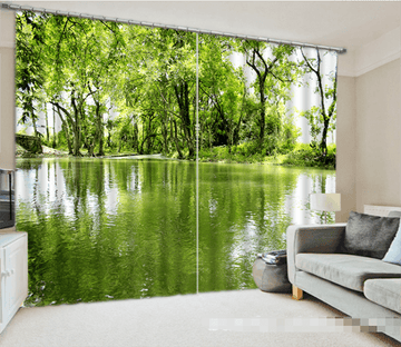 3D Lakeside Green Trees 1247 Curtains Drapes Wallpaper AJ Wallpaper 