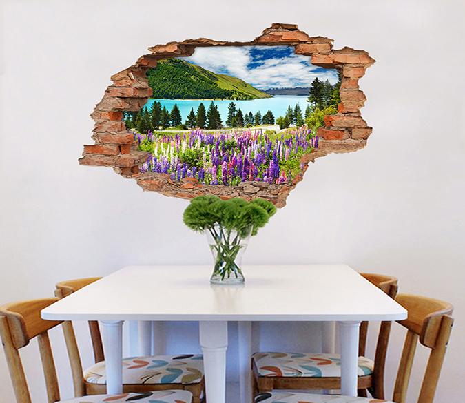 3D Mountain River Flowers 194 Broken Wall Murals Wallpaper AJ Wallpaper 