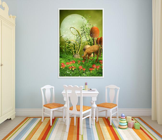 3D Fawn Mushrooms 048 Fake Framed Print Painting Wallpaper AJ Creativity Home 