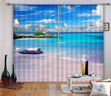 3D Blue Sea Beach 351 Curtains Drapes Wallpaper AJ Wallpaper 