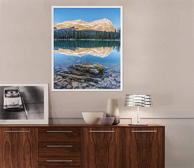 3D Mountain Lake 031 Fake Framed Print Painting Wallpaper AJ Creativity Home 