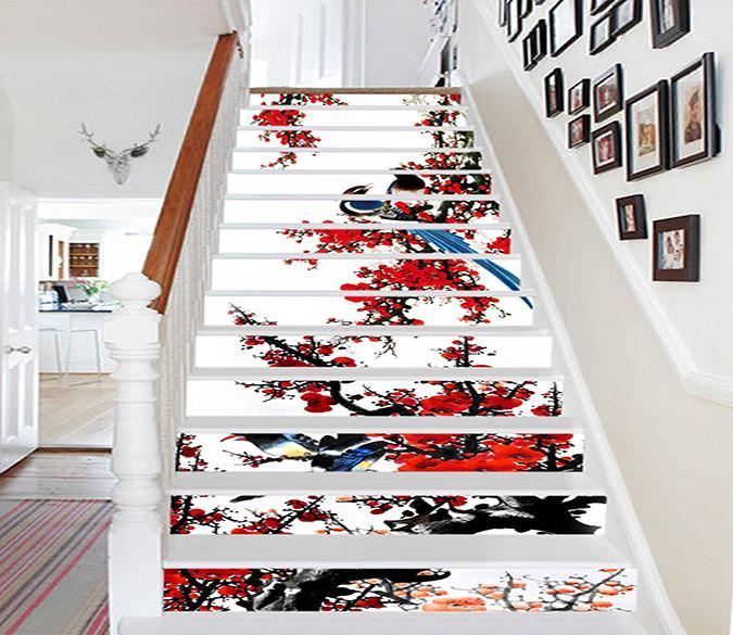 3D Plum And Birds 1197 Stair Risers Wallpaper AJ Wallpaper 