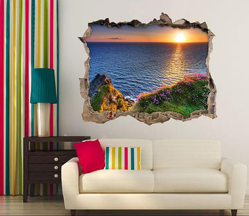 3D Sea Coast Sunset 030 Broken Wall Murals Wallpaper AJ Wallpaper 