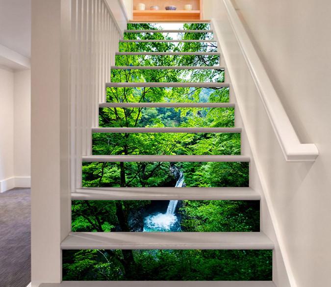 3D Forest Waterfall Lake 495 Stair Risers Wallpaper AJ Wallpaper 