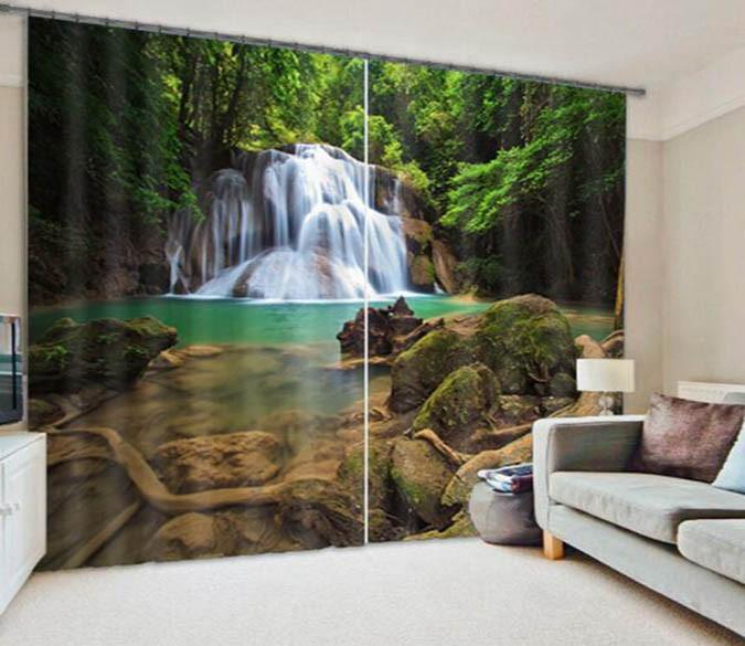 3D Forest Waterfall 848 Curtains Drapes Wallpaper AJ Wallpaper 