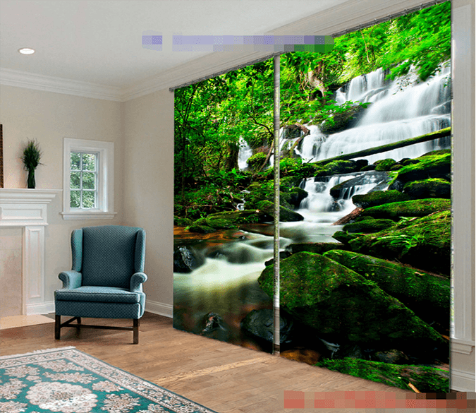 3D Green Mountain River 1152 Curtains Drapes Wallpaper AJ Wallpaper 