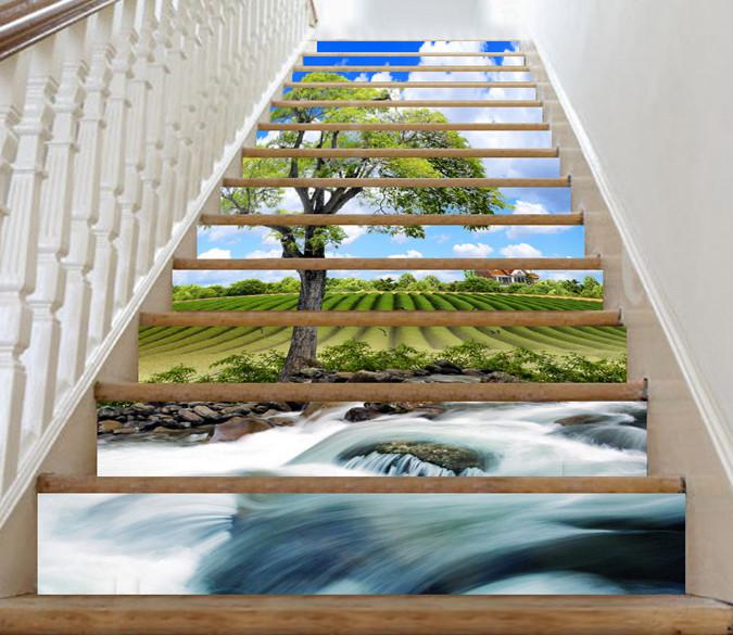 3D Riverside Tree And Farmland 384 Stair Risers Wallpaper AJ Wallpaper 