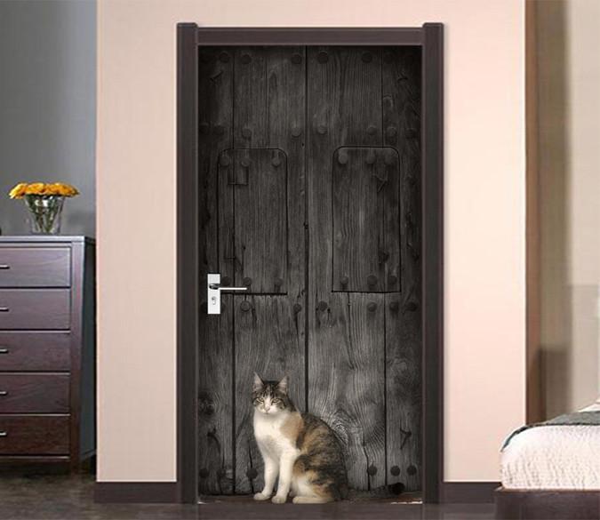 3D Gate Standing Cat 23 Door Mural Wallpaper AJ Wallpaper 