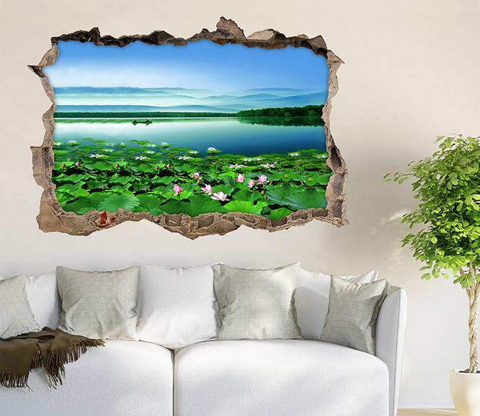 3D Pretty Lake Scenery 004 Broken Wall Murals Wallpaper AJ Wallpaper 