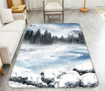 3D Snow Forest Lake 165 Non Slip Rug Mat Mat AJ Creativity Home 