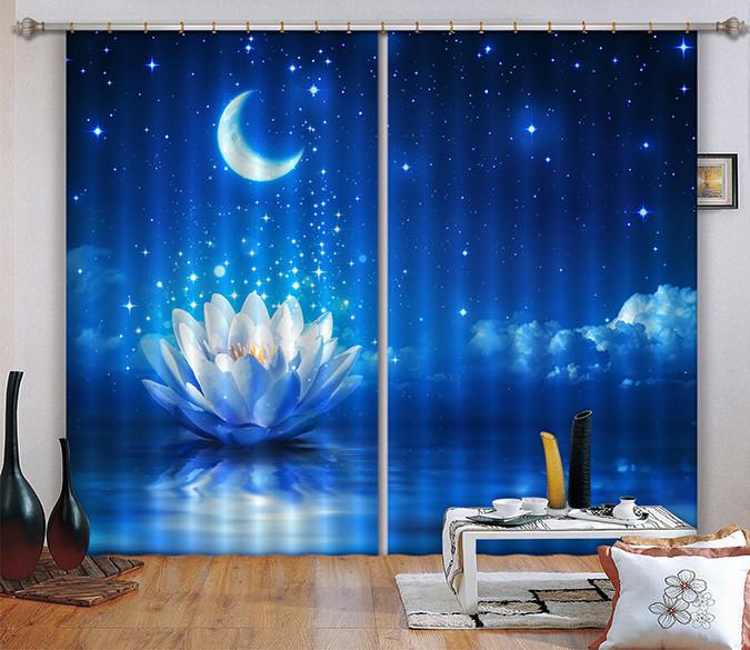 3D Sea Lotus Stars Sky Curtains Drapes Wallpaper AJ Wallpaper 