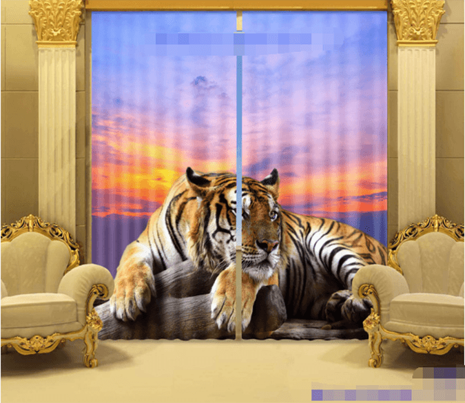 3D Sunset Resting Tiger 1149 Curtains Drapes Wallpaper AJ Wallpaper 