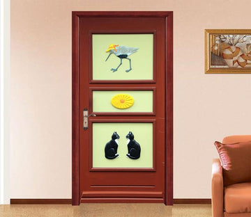 3D Cats And Bird Patterns Door Mural Wallpaper AJ Wallpaper 