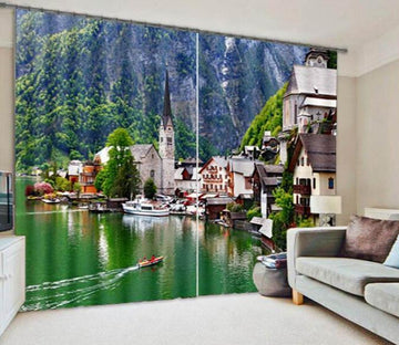 3D Mountain Lake Town 852 Curtains Drapes Wallpaper AJ Wallpaper 