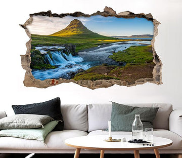 3D Plain Mountains River 024 Broken Wall Murals Wallpaper AJ Wallpaper 